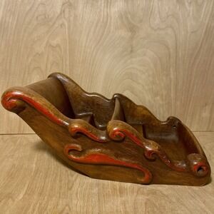 Vintage Santa's Sleigh Christmas Decoration Handmade & Signed‎ Resin Large Heavy